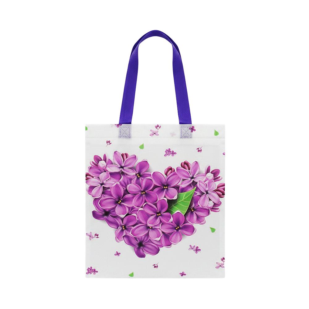 Medium PP Printed Lavender Heart Shape Non-Woven Bag - Pack of 10