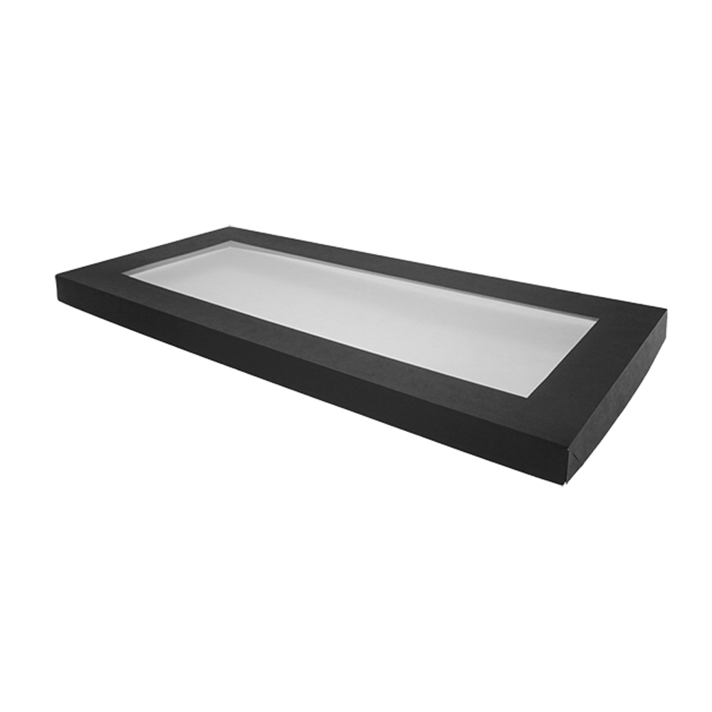 Rectangle Black Catering Tray Lid With PET Window - Suit Large Tray