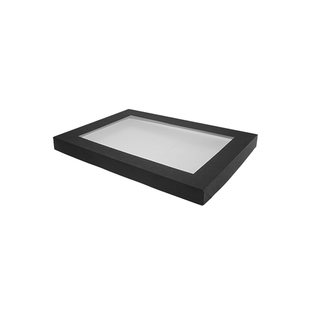 Black Catering Tray Lid With PET Window - Suit Medium Tray