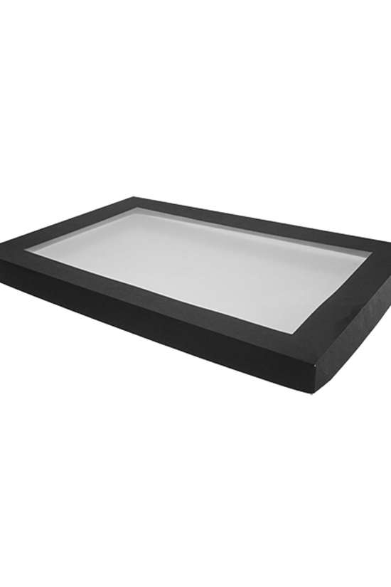Rectangle Black Catering Tray Lid With PET Window - Suit Medium Plus Tray