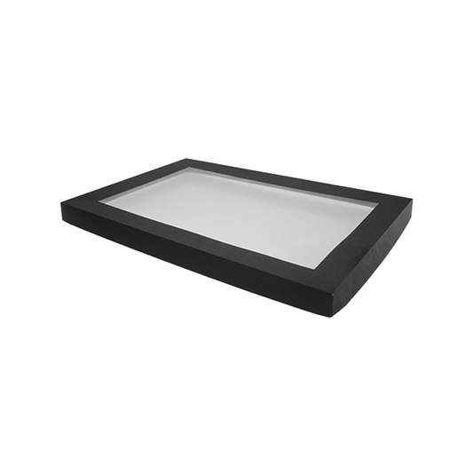 Rectangle Black Catering Tray Lid With PET Window - Suit Medium Plus Tray