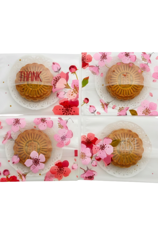 Printed Cherry Blossom Pattern Cellophane Mooncake Bags - 135x100mm