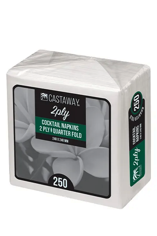2 Ply Cocktail Napkin Quarter Fold White - 2000/CTN