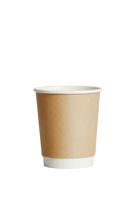 8oz Kraft Double Wall Paper Coffee Cup - 90mm Rim (Carton of 500)