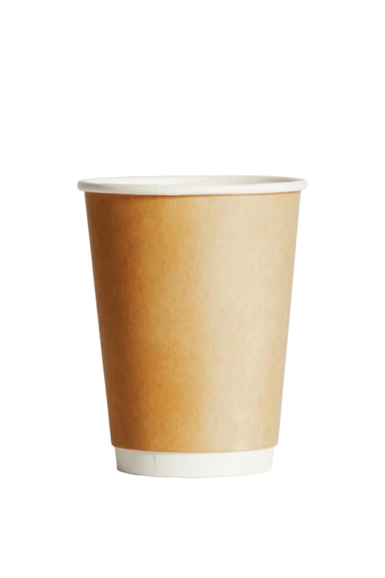 12oz Kraft Double Wall Paper Coffee Cup - 90mm Rim (Carton of 500)