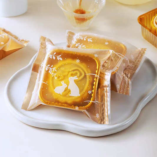 Printed Gold & Rabbit Pattern Cellophane Mooncake Bags - 150x110mm