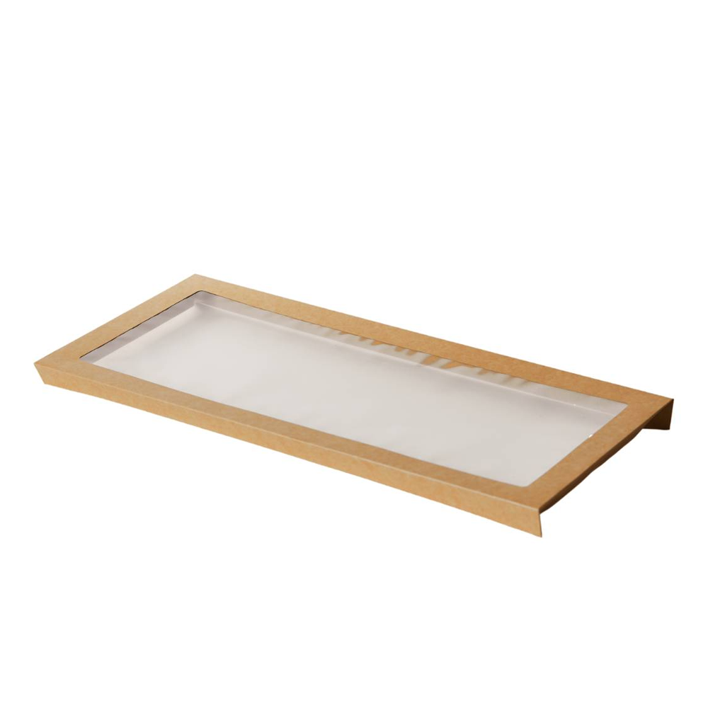 Kraft Rectangle Catering Tray Window Lid - Suit Large Tray