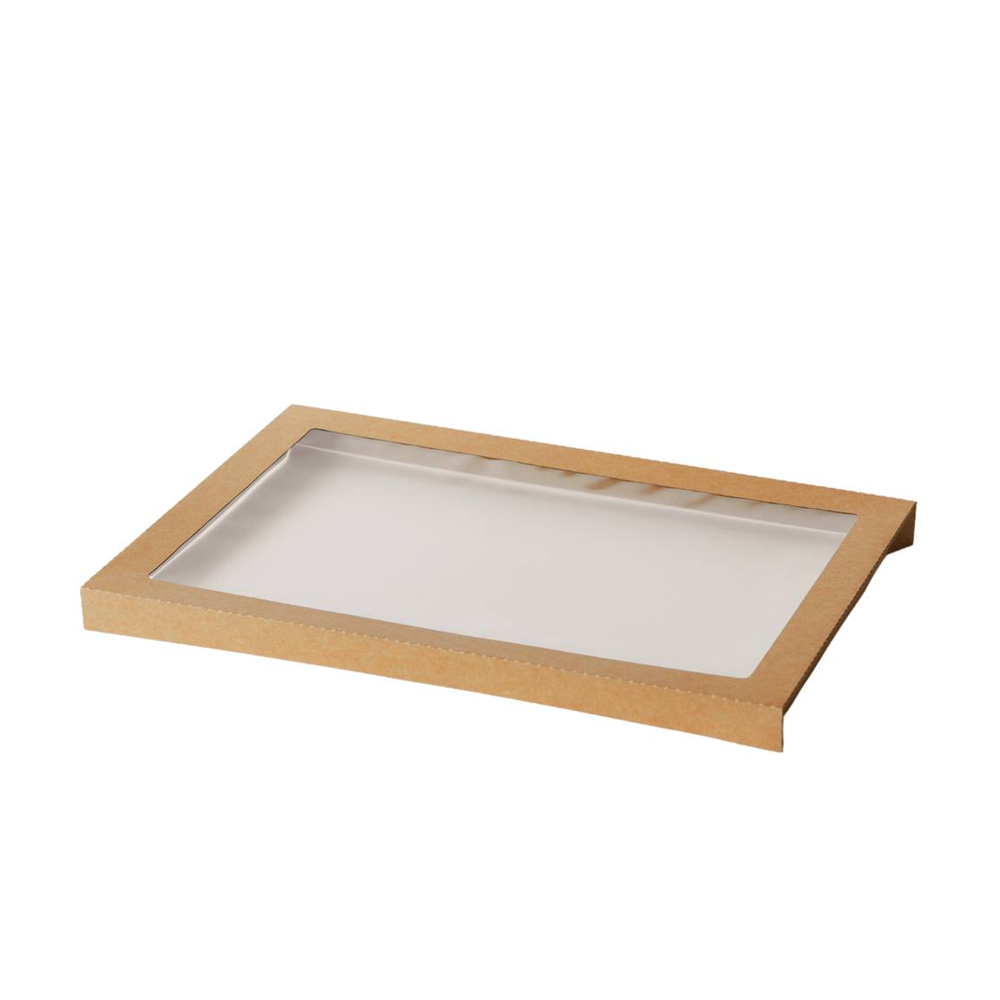 Kraft Rectangle Catering Tray Window Lid - Suit Medium Plus Tray