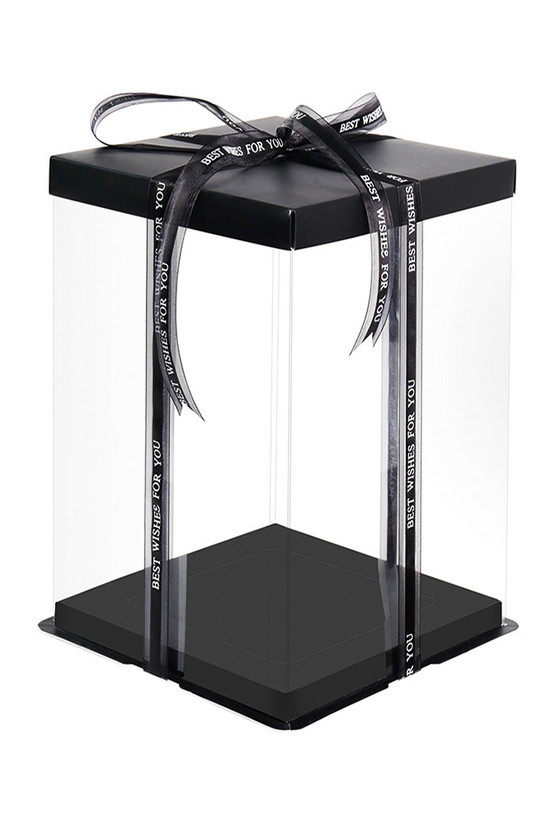 22x22x30 Clear Square Cake Box Black With Paper Lid