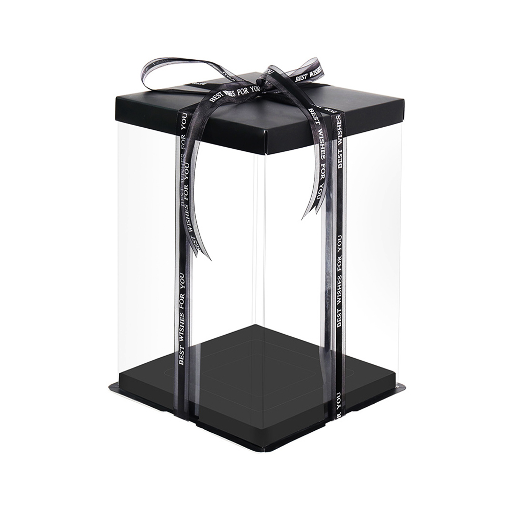 22x22x30 Clear Square Cake Box Black With Paper Lid