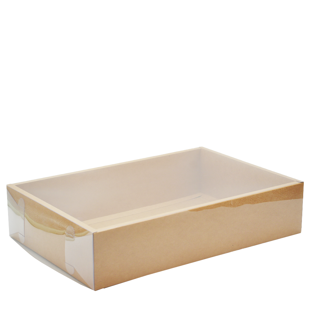 Large Rectangular Kraft Paper Box With Clear Lid H100 - Pack of 25