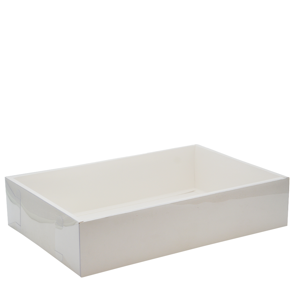 Large Rectangular White Paper Box With Clear Lid H100 - Pack of 25
