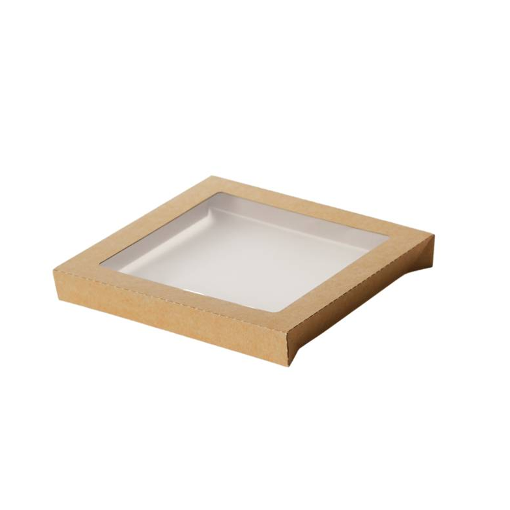 Nắp khay đựng thức ăn vuông Kraft có cửa sổ PET - Phù hợp với khay vuông lớn