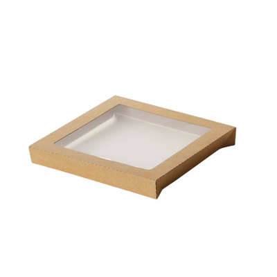 Nắp khay đựng thức ăn vuông Kraft có cửa sổ PET - Phù hợp với khay vuông lớn