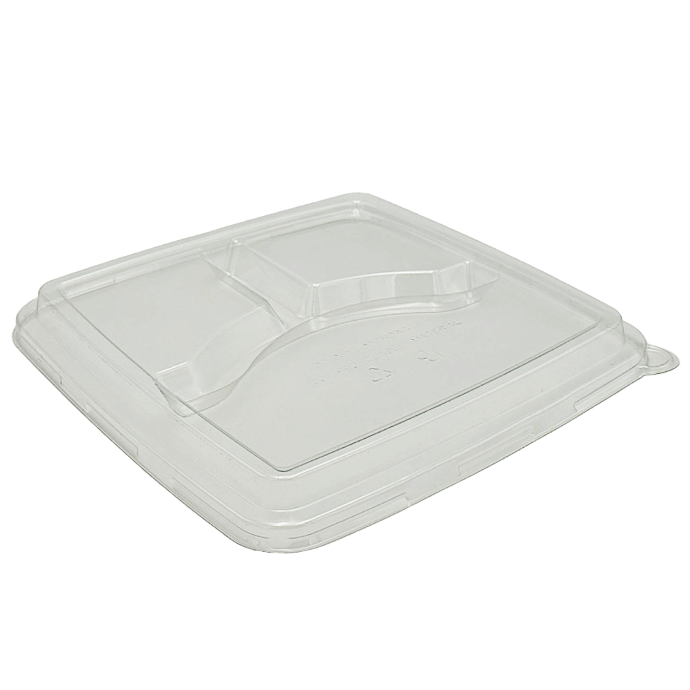 Clear PET Lid For Sugarcane 9" 3 Compartment Tray