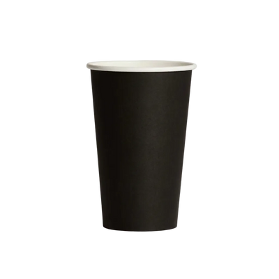 16oz Black PE-Coated Single Wall Paper Cups - 90mm Rim