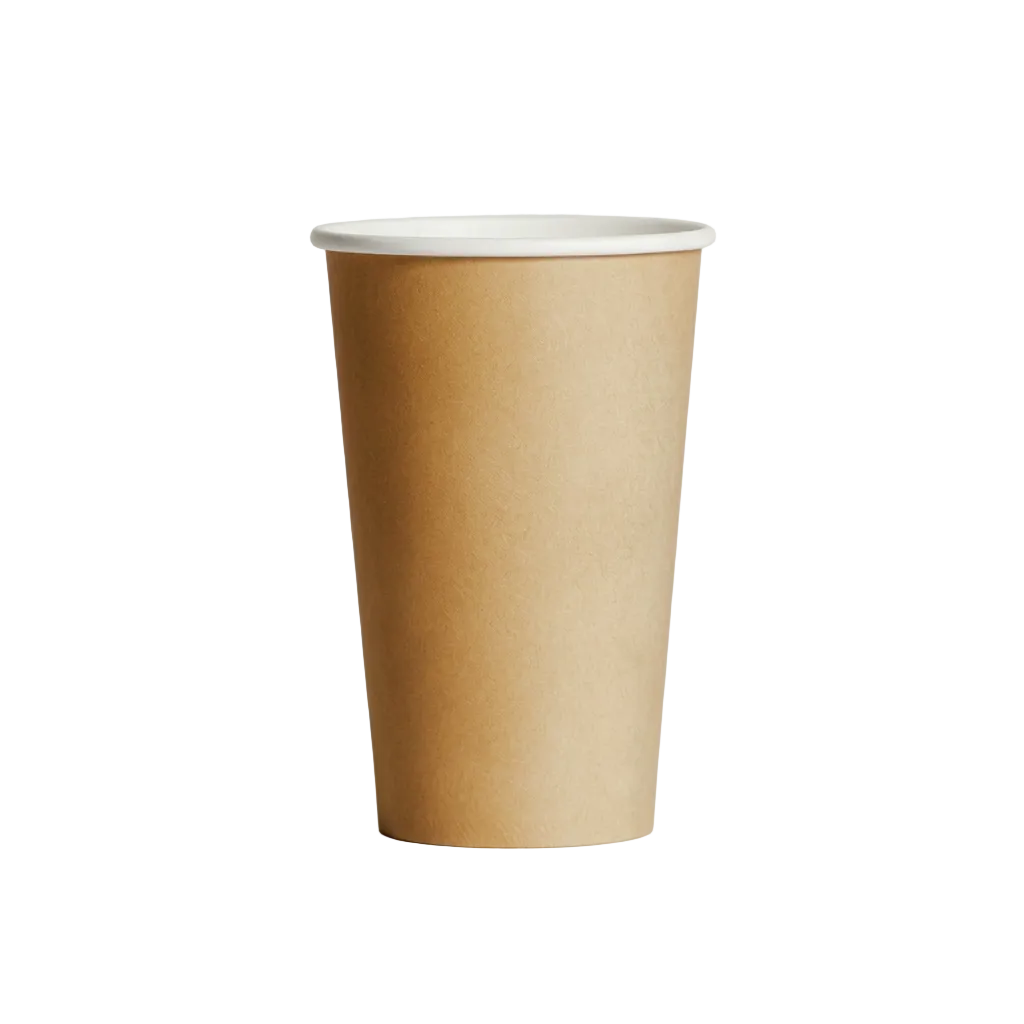 16oz Kraft PE-Coated Single Wall Paper Cups - 90mm Rim (Carton of 1000)