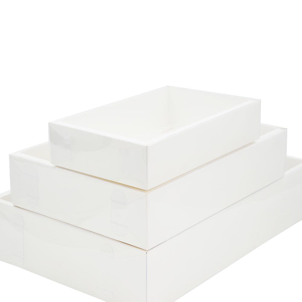Medium Rectangular White Paper Box With Clear Lid H80 - Pack of 25