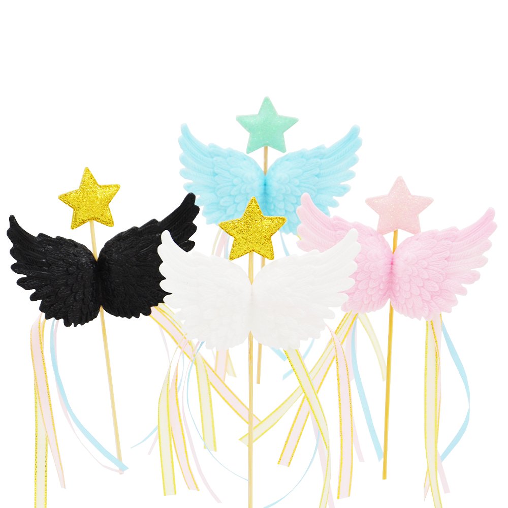 Black Angel Wing With Star Cake Topper - TEM IMPORTS™