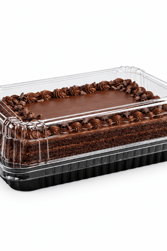 Black Ribbed Rectangular Plastic Cake Tray With Clear High Lid - TEM IMPORTS™
