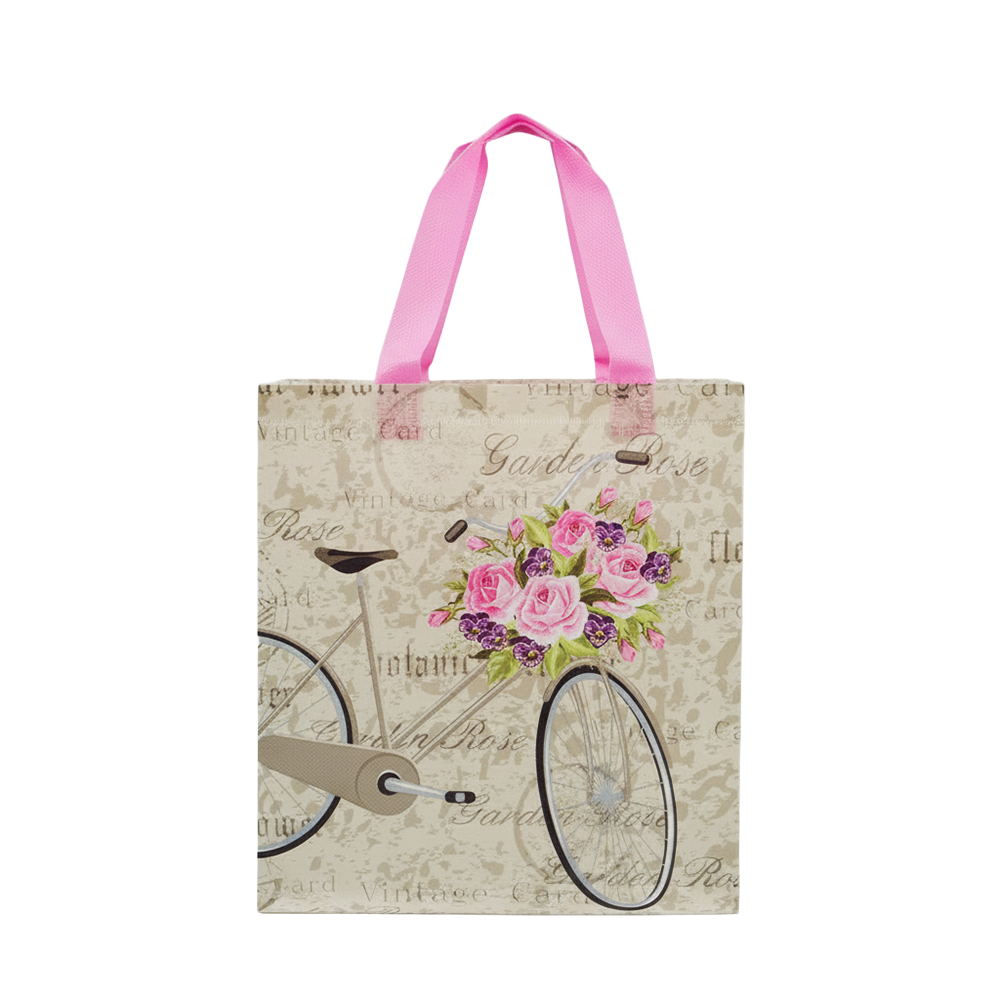 Medium PP Printed Bicycle & Rose Non-Woven Bag - Pack of 10