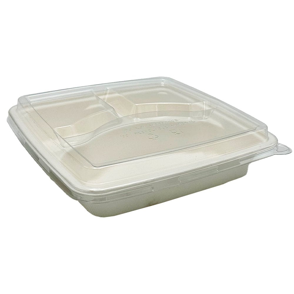 Clear PET Lid For Sugarcane 9" 3 Compartment Tray - TEM IMPORTS™