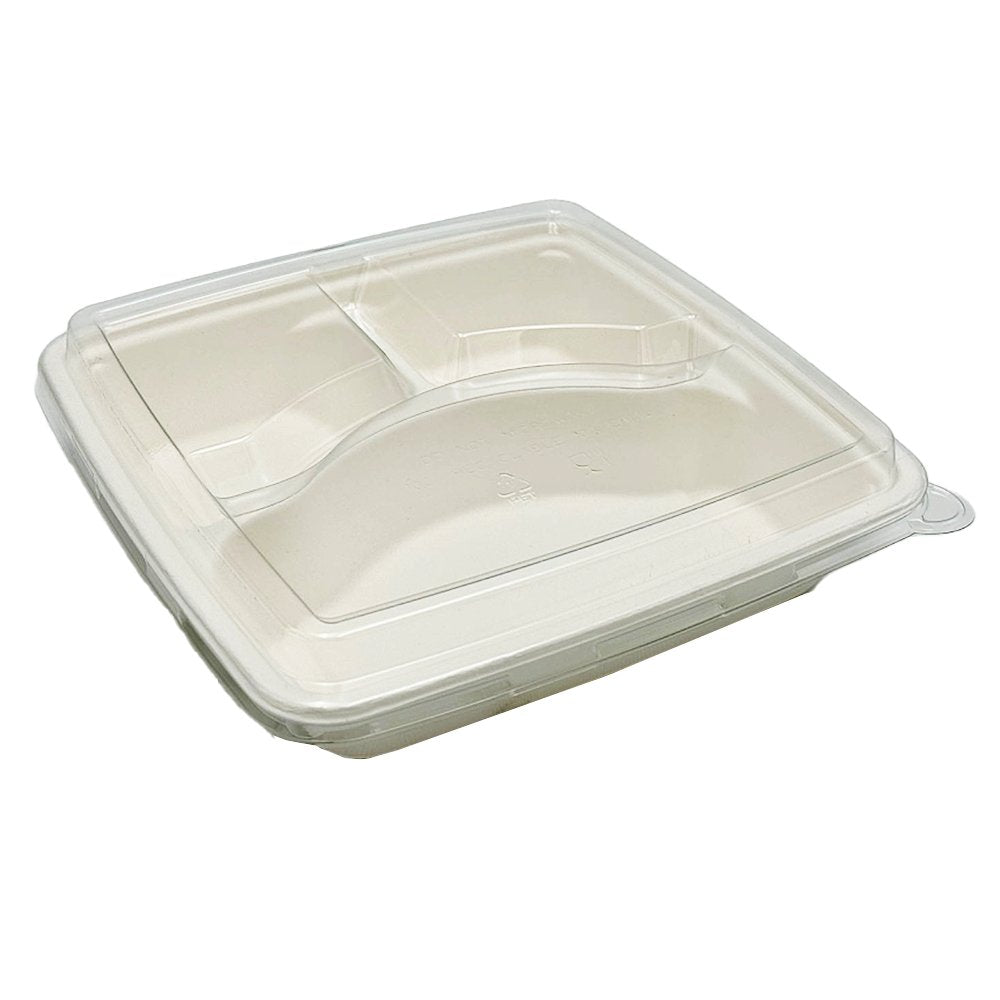 Clear PET Lid For Sugarcane 9" 3 Compartment Tray - TEM IMPORTS™