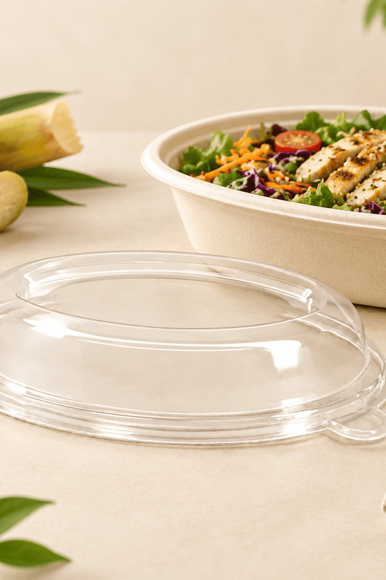 Clear PET Oval Lid For Sugarcane Oval Takeaway Bowls (Carton of 300) - TEM IMPORTS™