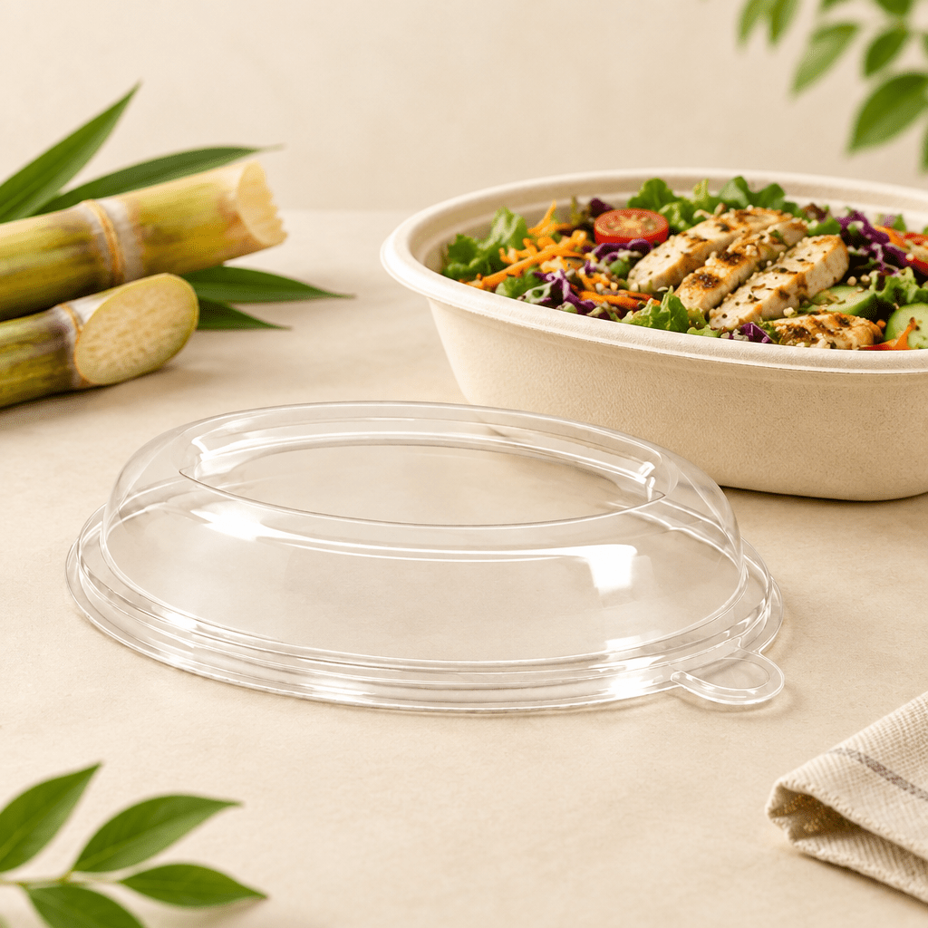 Clear PET Oval Lid For Sugarcane Oval Takeaway Bowls (Carton of 300) - TEM IMPORTS™