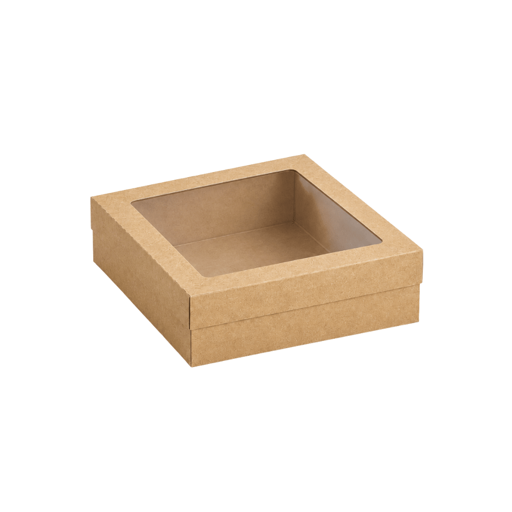Clear Window Lid for Medium Square Kraft Catering Tray (Carton of 100) - TEM IMPORTS™