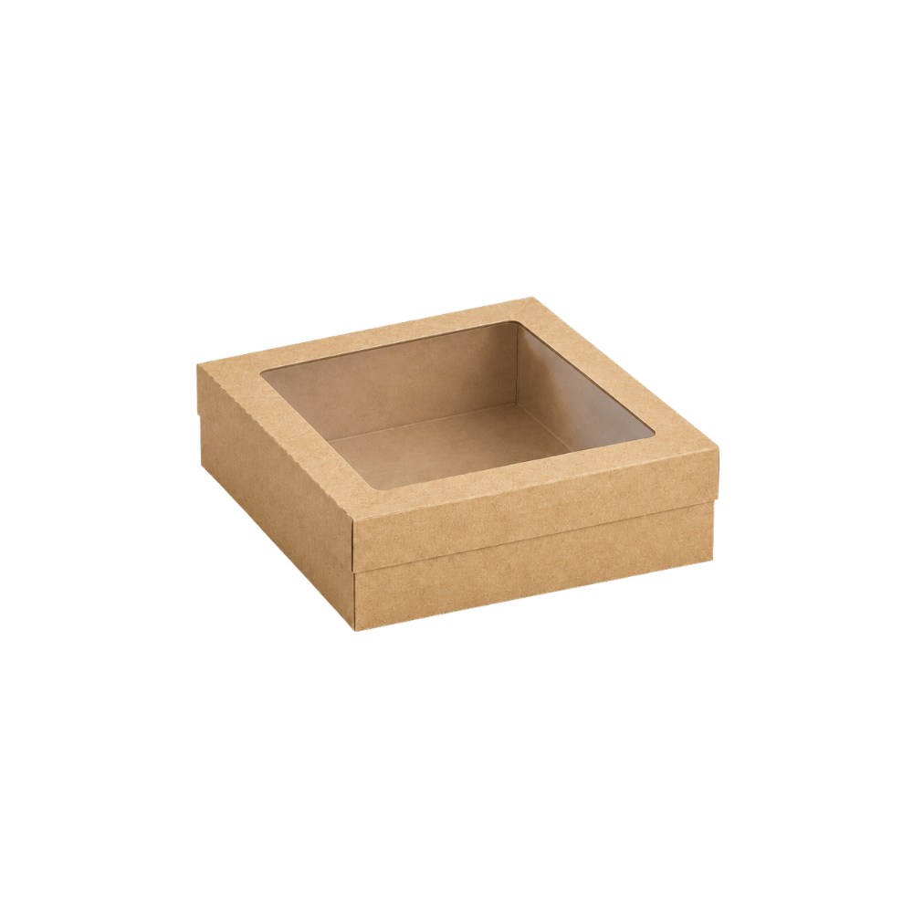 Clear Window Lid for Small Square Kraft Catering Tray (Carton of 100) - TEM IMPORTS™