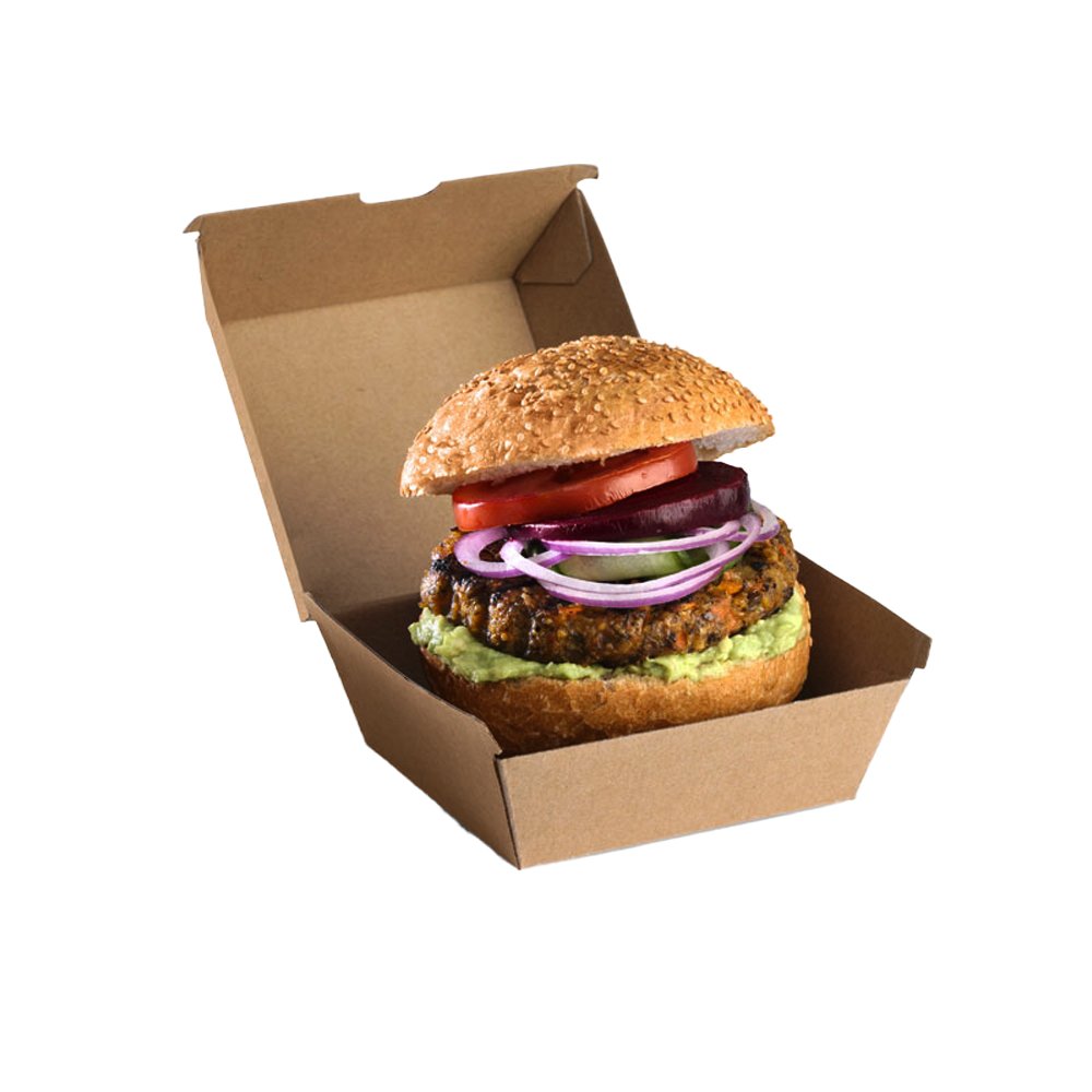 Corrugated Brown Kraft Large Burger Box Clamshell - TEM IMPORTS™