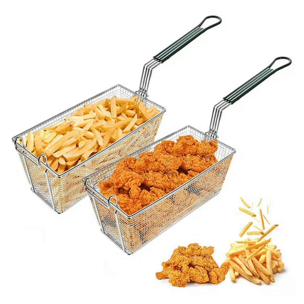Fry Basket Rectangle With Green PVC Handle - TEM IMPORTS™