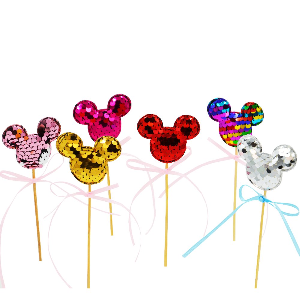 Gold Confetti Mickey Ear With Pink Bow Cake Topper - TEM IMPORTS™