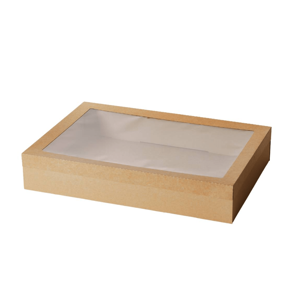 Kraft Rectangle Catering Tray Window Lid - Suit Medium Plus Tray - TEM IMPORTS™