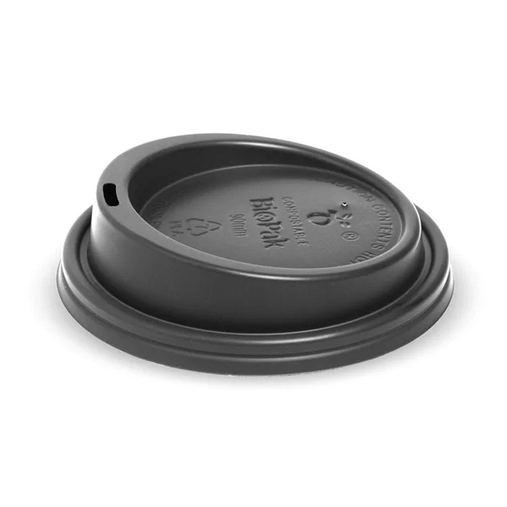 Large (90mm) Black PLA BioCup Lid - 1000pcs/Ctn - TEM IMPORTS™