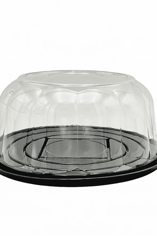Large Clear Scalloped Dome Lid Cake Container - Black Base (Carton of 100) - TEM IMPORTS™