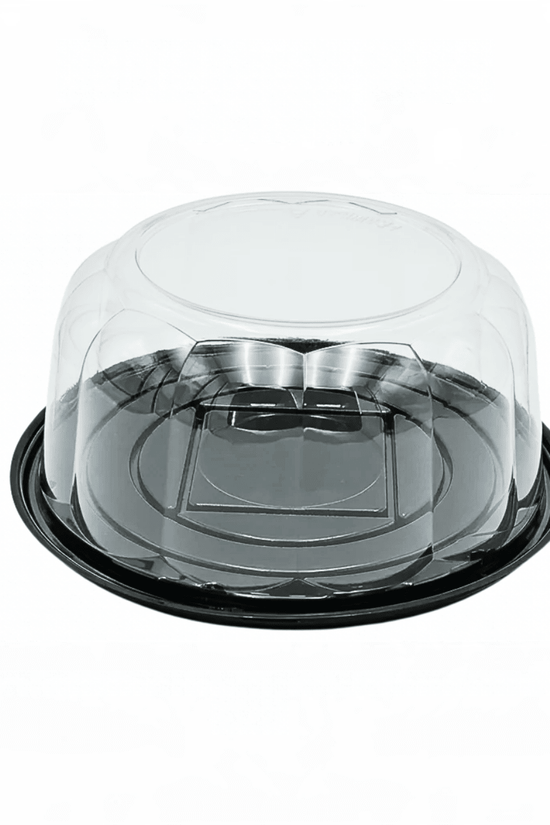 Large Clear Scalloped Dome Lid Cake Container - Black Base (Carton of 100) - TEM IMPORTS™