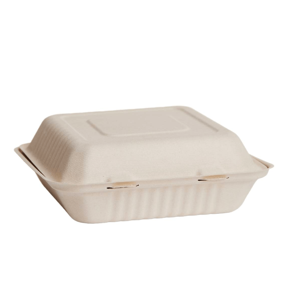 Large Natural Sugarcane Dinner Box 3 Compartment Clamshell - 200/CTN - TEM IMPORTS™