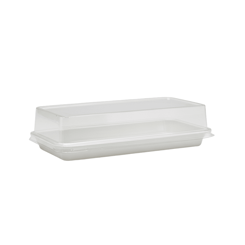 Long White Rectangular Cake Tray With Clear PET Lid - TEM IMPORTS™
