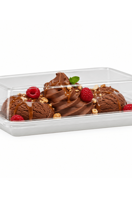 Long White Rectangular Cake Tray With Clear PET Lid - TEM IMPORTS™