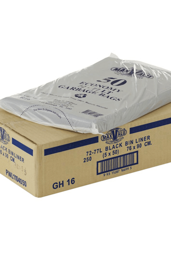 MaxValu Quality Black 72 - 77L All Purpose Garbage Bags 250/CTN - TEM IMPORTS™