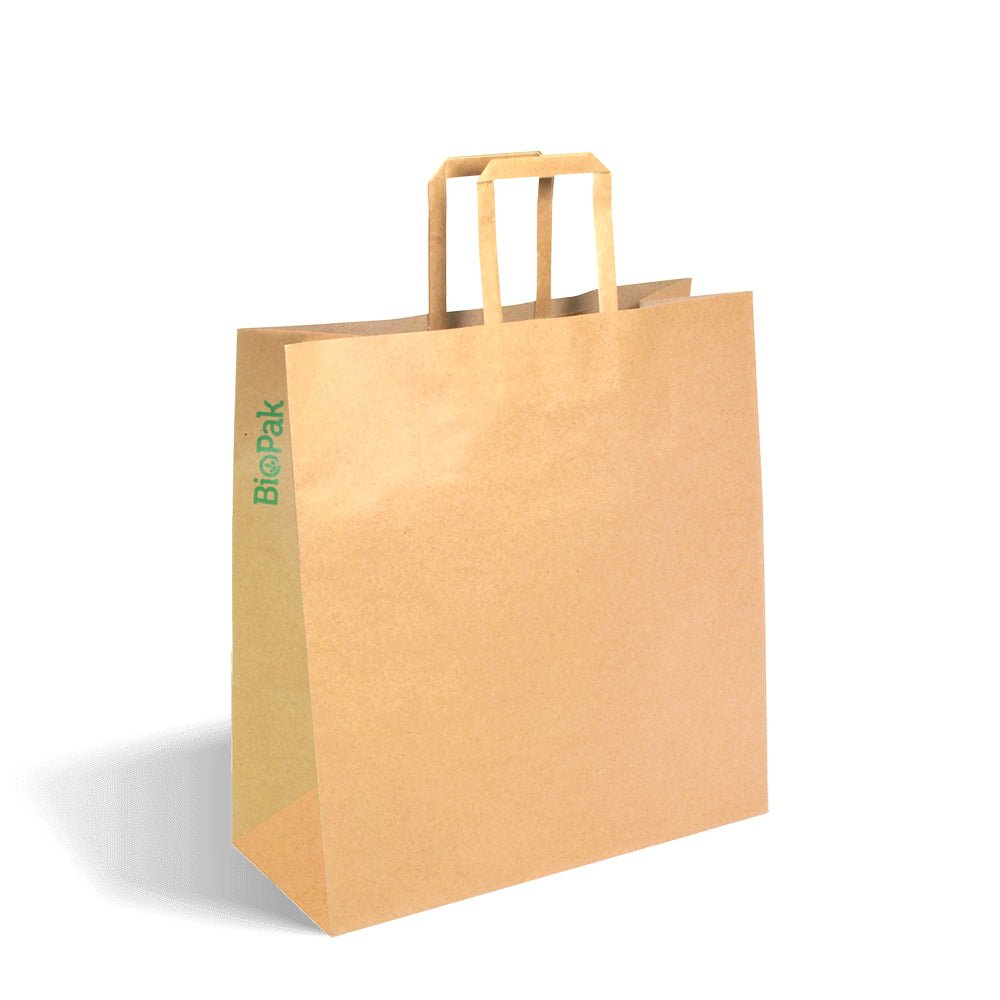 Medium Flat Handle Kraft Paper Bags - 200/CTN - TEM IMPORTS™