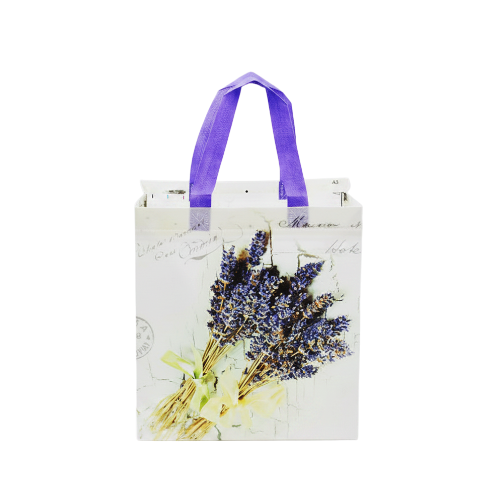 Medium PP Printed Lavender Bunch Non-Woven Bag - Pack of 10