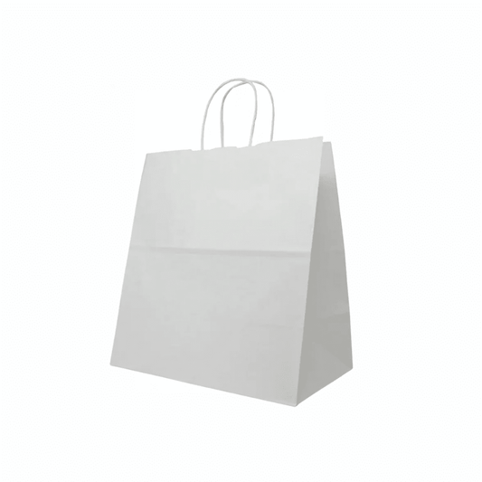 Medium White Paper Takeaway Bags with Twisted Handles (Carton of 250) - TEM IMPORTS™