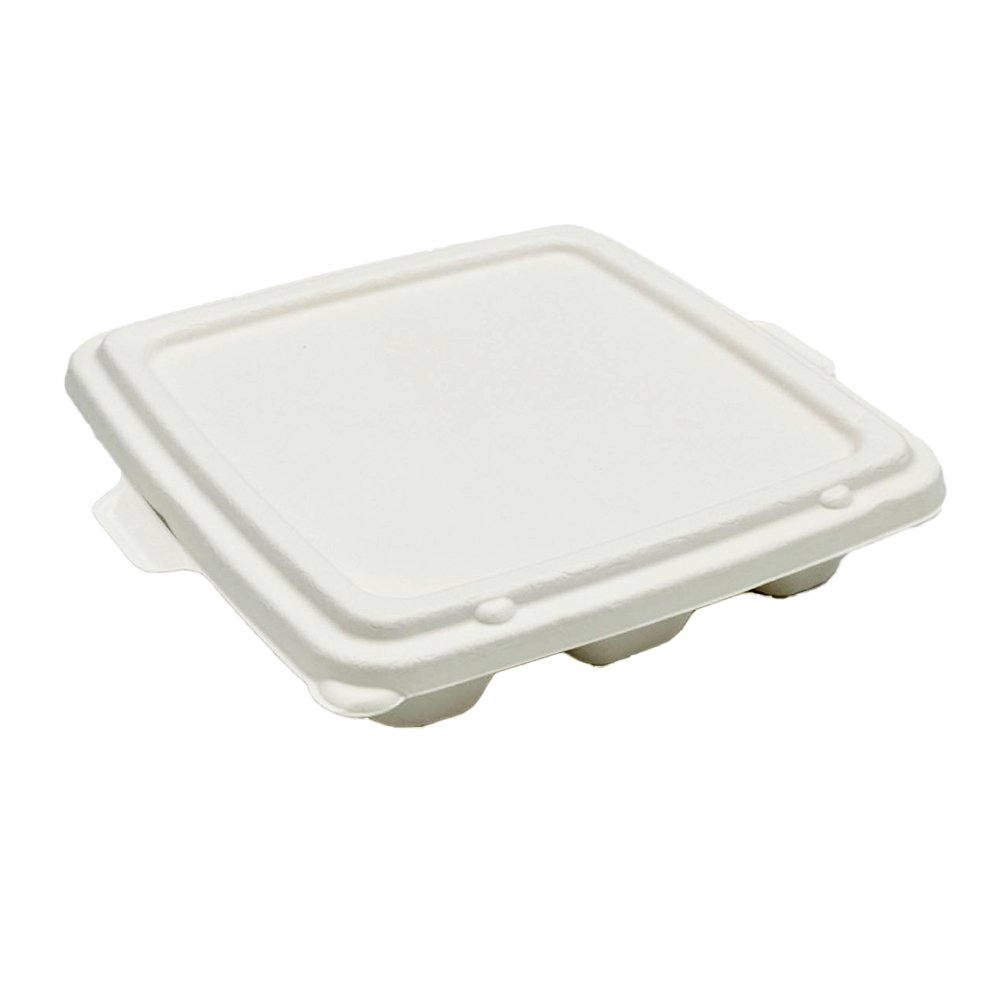 Plain White Sugarcane Lid For 9" 3 Compartment Tray - TEM IMPORTS™