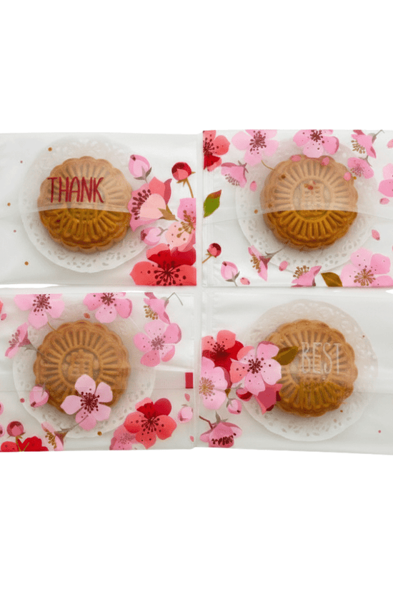Printed Cherry Blossom Pattern Cellophane Mooncake Bags - 135x100mm - TEM IMPORTS™