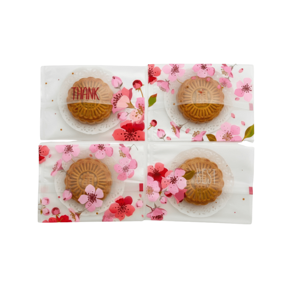 Printed Cherry Blossom Pattern Cellophane Mooncake Bags - 135x100mm - TEM IMPORTS™