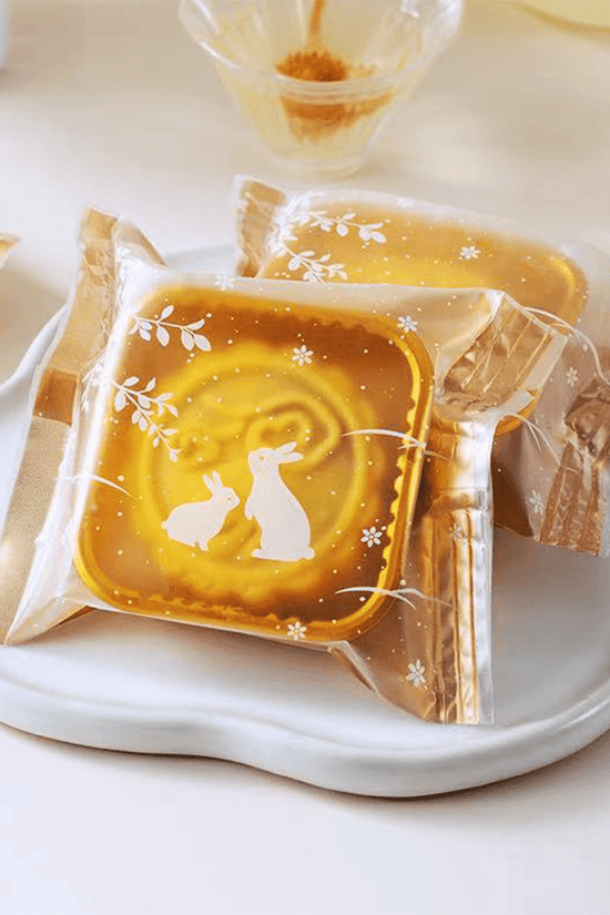 Printed Gold & Rabbit Pattern Cellophane Mooncake Bags - 150x110mm - TEM IMPORTS™