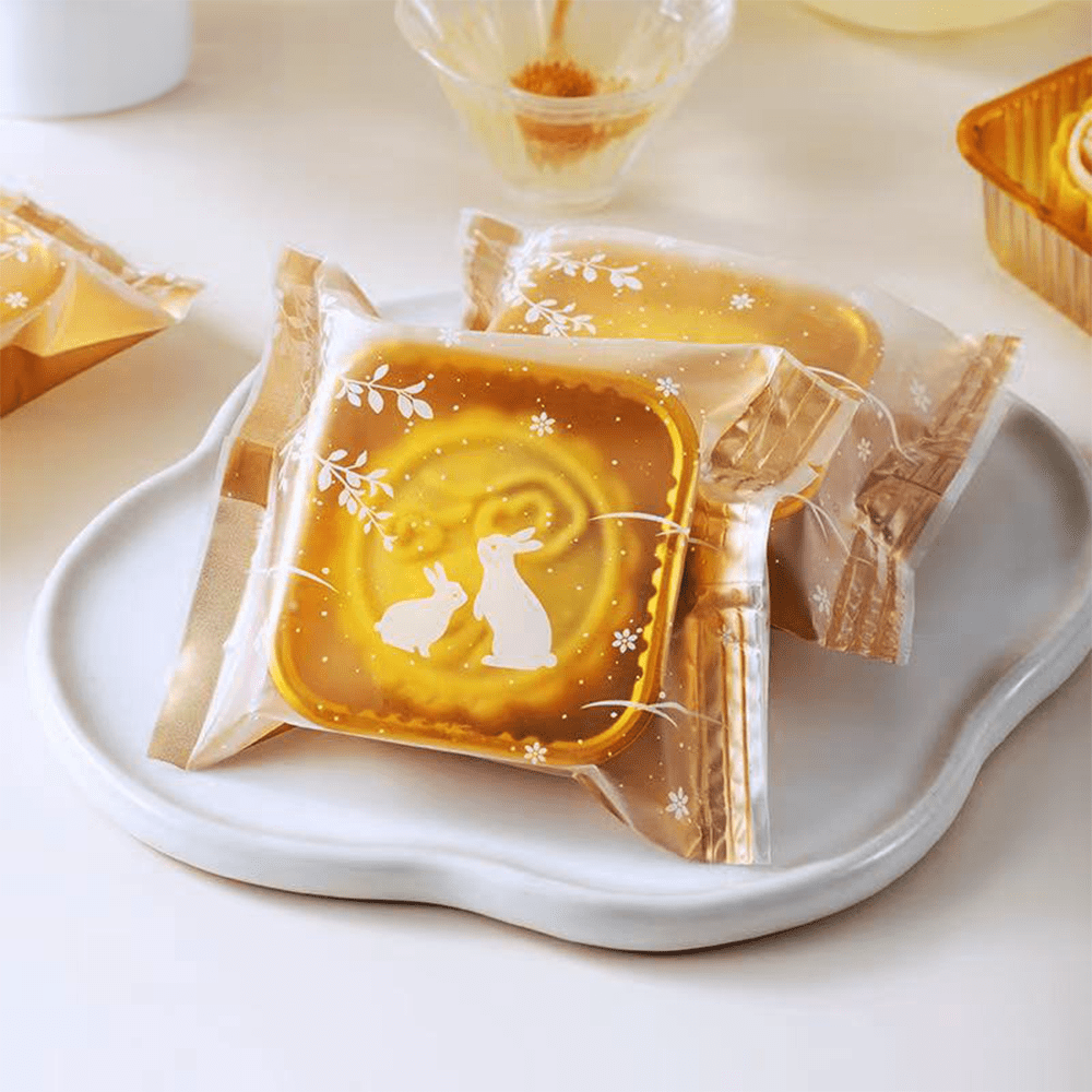 Printed Gold & Rabbit Pattern Cellophane Mooncake Bags - 150x110mm - TEM IMPORTS™